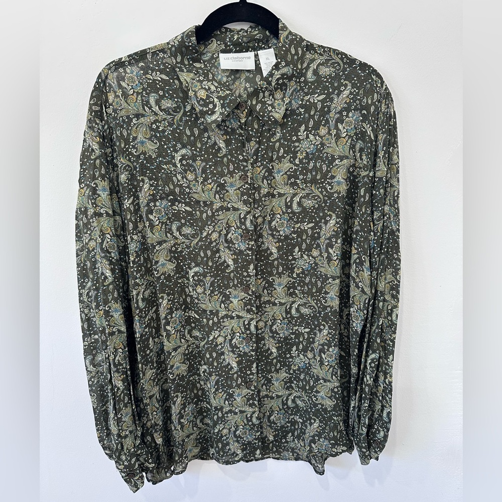 Liz Claiborne Lizsport Women’s Paisley Sheer Button Up Long Sleeve - XL